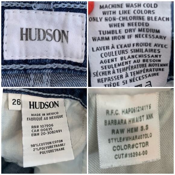 Hudson Jeans Barbara High Waist Medium Wash Raw Hem Skinny Ankle Jeans Size 26 - Picture 10 of 12